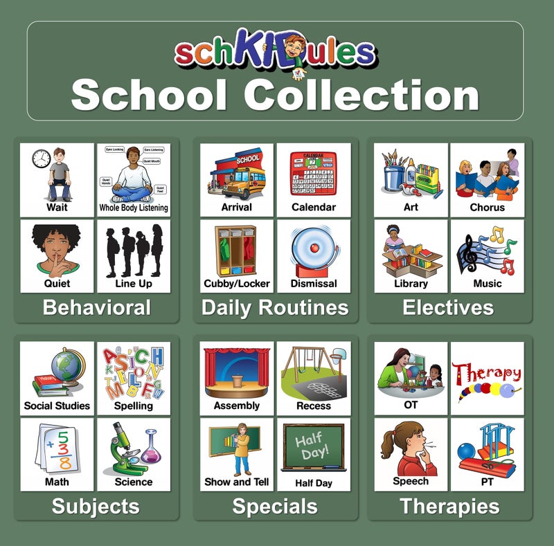 SchKIDules Visual Schedule Magnets: 87pc School Collection for Special Education and Preschool Student Support: Contains 66 (2x2) School-Themed Icons +21 Headings Available in English & Spanish - Image 2